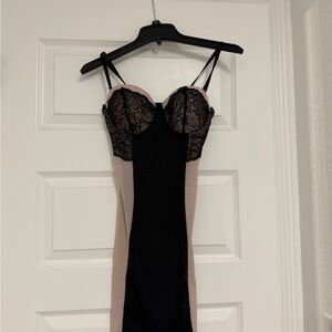 Elegant Black and Nude Lace Dress
